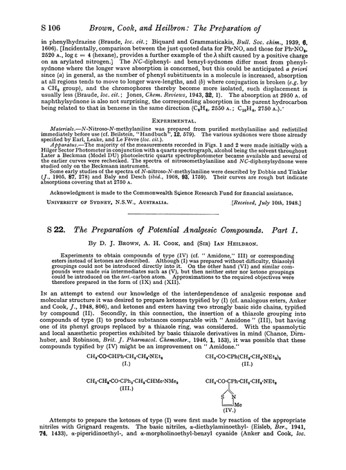 S 22. The preparation of potential analgesic compounds. Part I