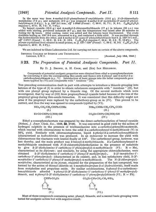 S 23. The preparation of potential analgesic compounds. Part II