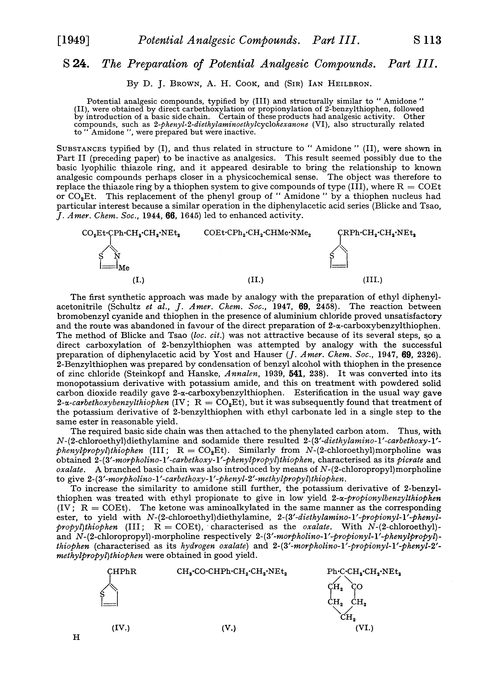 S 24. The preparation of potential analgesic compounds. Part III