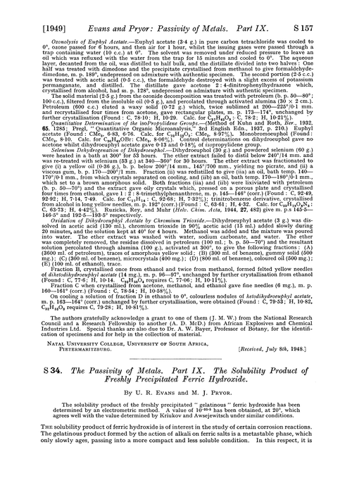 S 34. The passivity of metals. Part IX. The solubility product of freshly precipitated ferric hydroxide