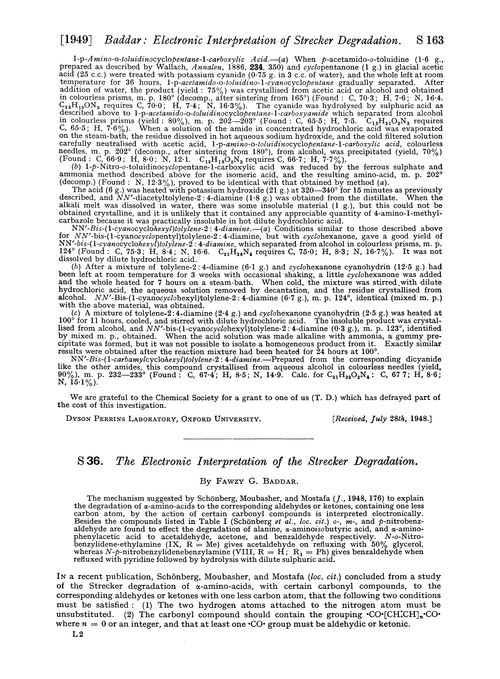 S 36. The electronic interpretation of the strecker degradation