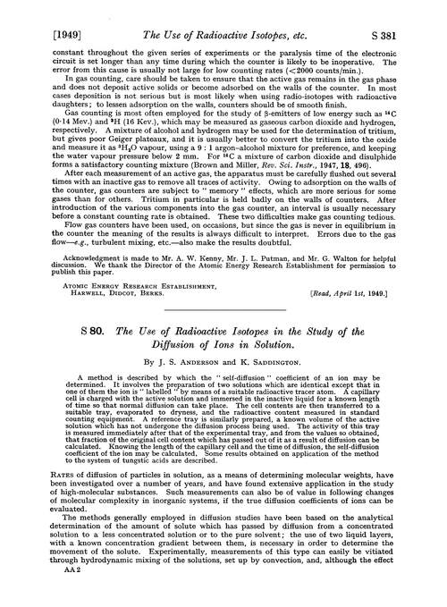 S 80. The use of radioactive isotopes in the study of the diffusion of ions in solution