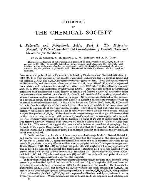 1. Puberulic and puberulonic acids. Part I. The molecular formula of puberulonic acid and consideration of possible benzenoid structures for the acids