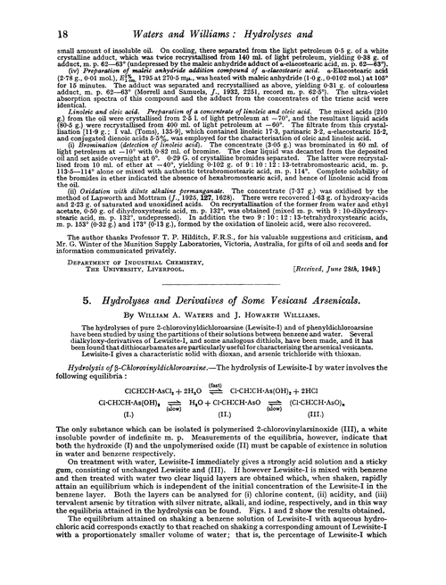 5. Hydrolyses and derivatives of some vesicant arsenicals