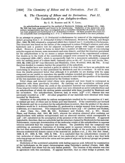 6. The chemistry of ribose and its derivatives. Part II. The constitution of an anhydro-D-ribose