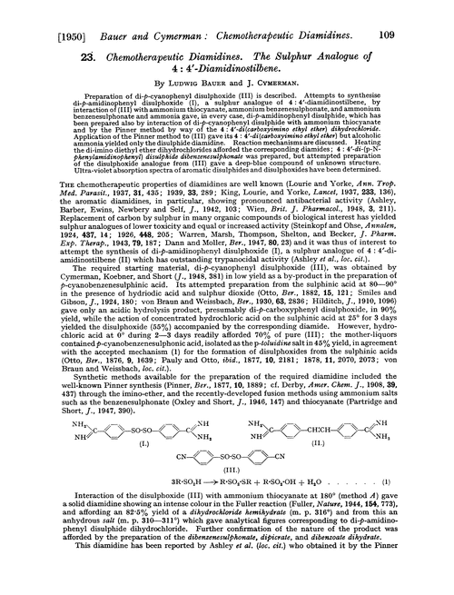 23. Chemotherapeutic diamidines. The sulphur analogue of 4 : 4′-diamidinostilbene