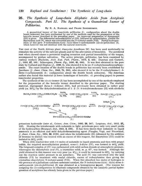 25. The synthesis of long-chain aliphatic acids from acetylenic compounds. Part II. The synthesis of a geometrical isomer of pellitorine