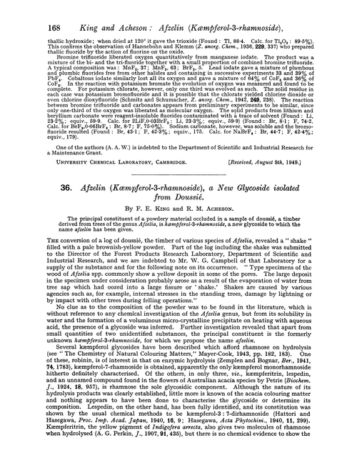 36. Afzelin (kœmpferol-3-rhamnoside), a new glycoside isolated from doussié