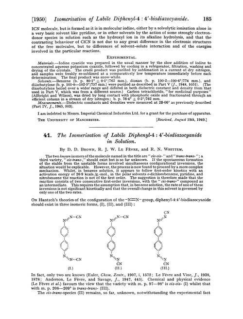 41. The isomerisation of labile diphenyl-4 : 4′-bisdiazocyanide in solution