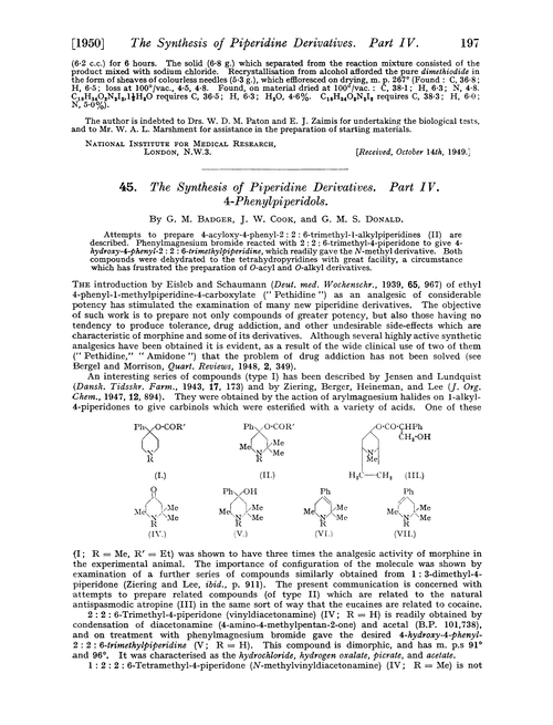 45. The synthesis of piperidine derivatives. Part IV. 4-Phenylpiperidols