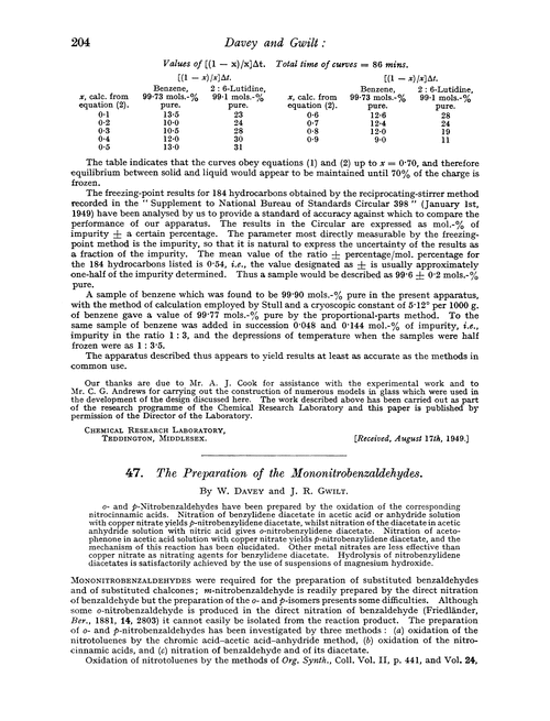 47. The preparation of the mononitrobenzaldehydes