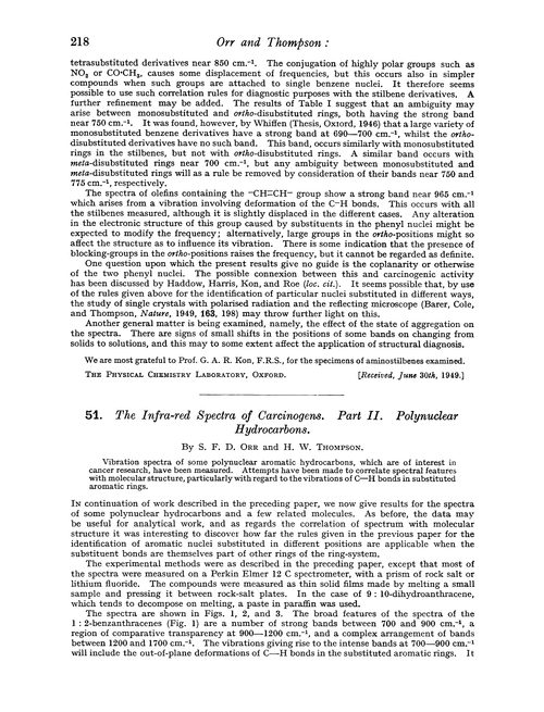 51. The infra-red spectra of carcinogens. Part II. Polynuclear hydrocarbons