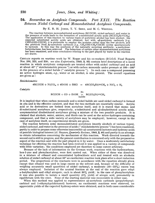 54. Researches on acetylenic compounds. Part XXII. The reaction between nickel carbonyl and monosubstituted acetylenic compounds