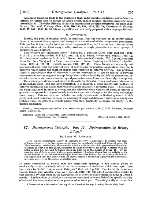 57. Heterogeneous catalysis. Part II. Hydrogenation by binary alloys