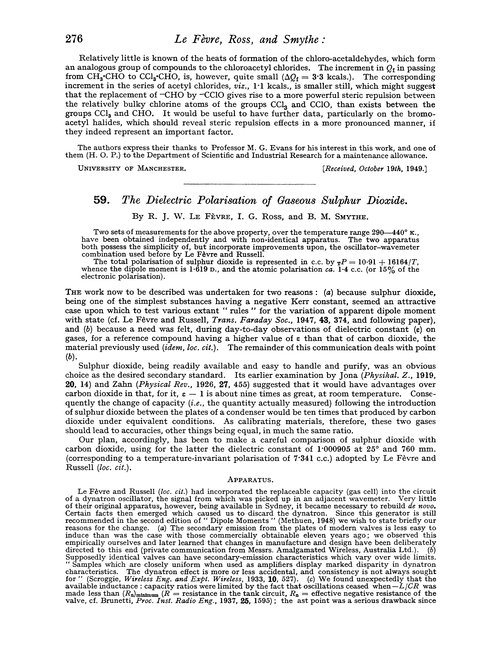 59. The dielectric polarisation of gaseous sulphur dioxide