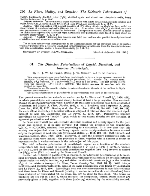 61. The dielectric polarisations of liquid, dissolved, and gaseous paraldehyde