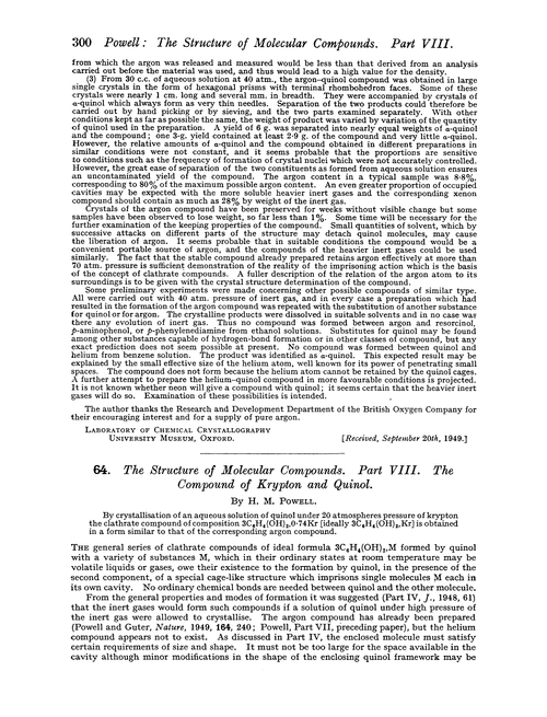 64. The structure of molecular compounds. Part VIII. The compound of krypton and quinol