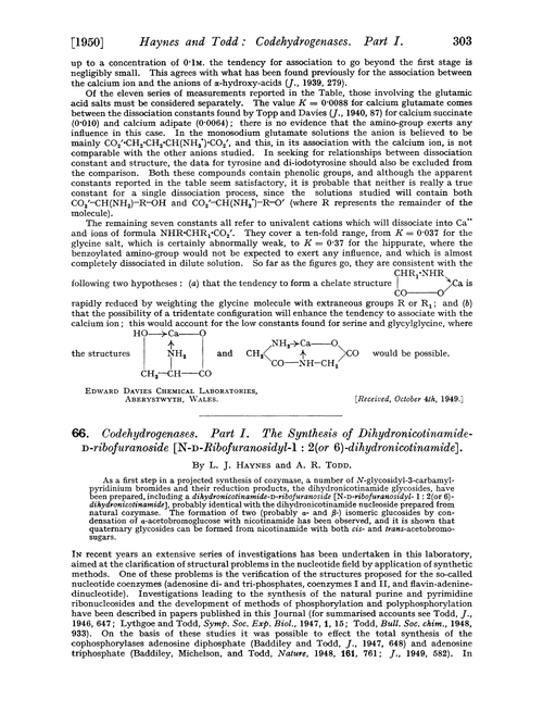 66. Codehydrogenases. Part I. The synthesis of dihydronicotinamide-D-ribofuranoside [N-D-ribofuranosidyl-1 : 2(or 6)-dihydronicotinamide]