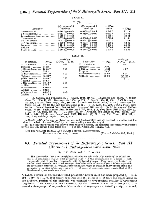 68. Potential trypanocides of the N-heterocyclic series. Part III. Alkoxy- and hydroxy-phenanthridinium salts