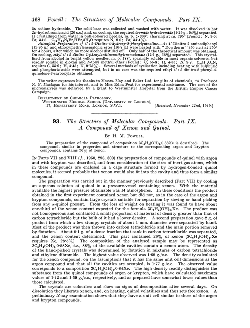 93. The structure of molecular compounds. Part IX. A compound of xenon and quinol