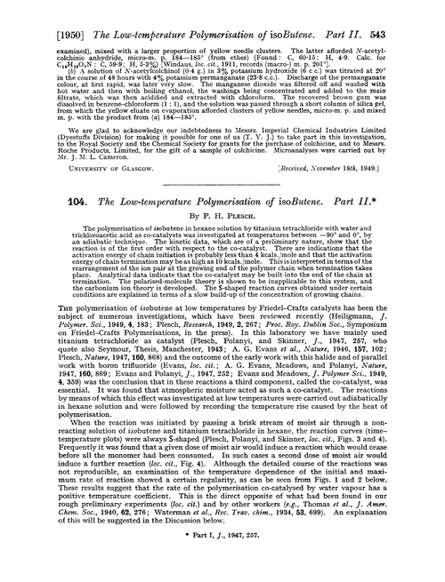 104. The low-temperature polymerisation of isobutene. Part II