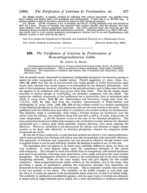 109. The purification of lutecium by fractionation of hexa-antipyrinelutecium iodide
