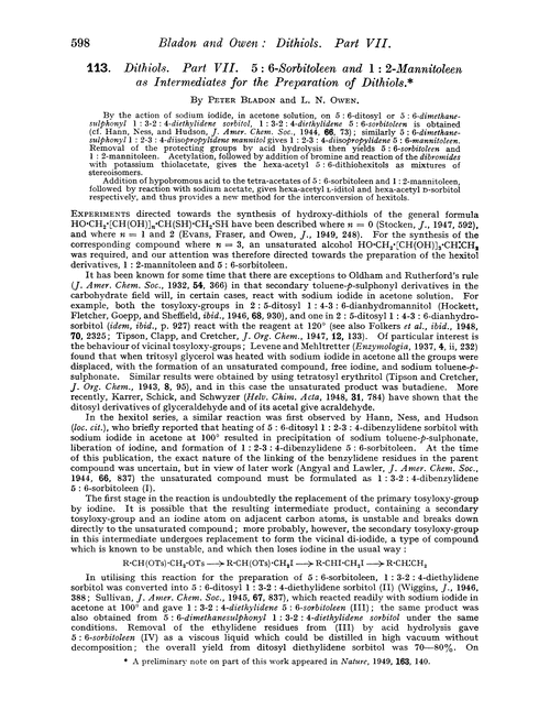 113. Dithiols. Part VII. 5 : 6-sorbitoleen and 1 : 2-mannitoleen as intermediates for the preparation of dithiols