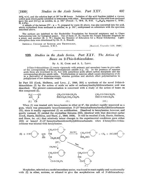 123. Studies in the azole series. Part XXV. The action of bases on 2-thio-5-thiazolidone