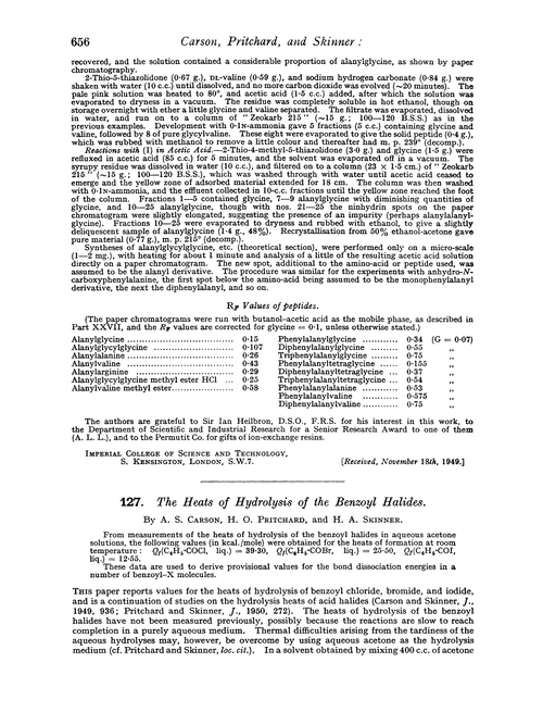 127. The heats of hydrolysis of the benzoyl halides
