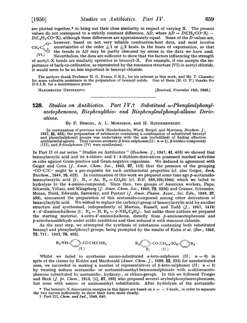 128. Studies on antibiotics. Part IV. Substituted ω-phenylsulphonylacetophenones, bisphenylthio- and bisphenylsulphonyl-alkane derivatives