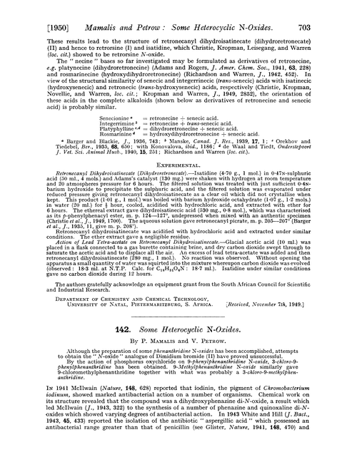 142. Some heterocyclic N-oxides