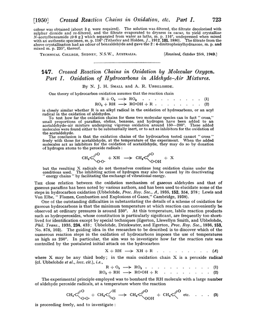 147. Crossed reaction chains in oxidation by molecular oxygen. Part I. Oxidation of hydrocarbons in aldehyde–air mixtures