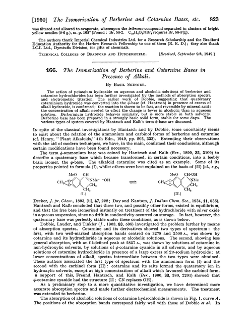 166. The isomerization of berberine and cotarnine bases in presence of alkali