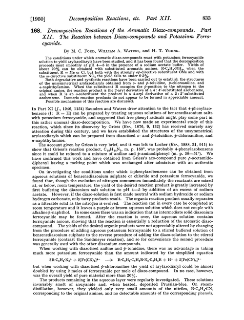 168. Decomposition reactions of the aromatic diazo-compounds. Part XII. The reaction between diazo-compounds and potassium ferrocyanide