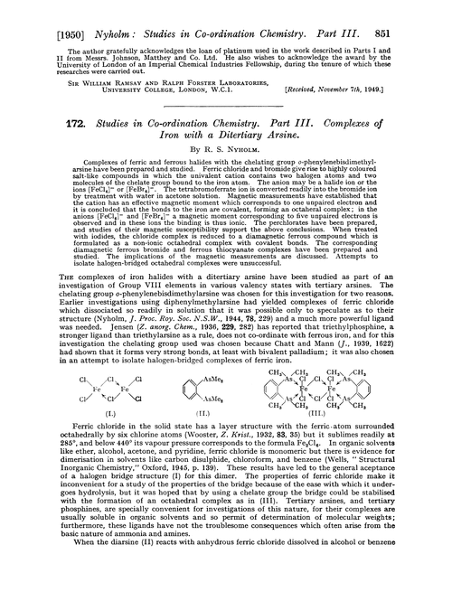172. Studies in co-ordination chemistry. Part III. Complexes of iron with a ditertiary arsine