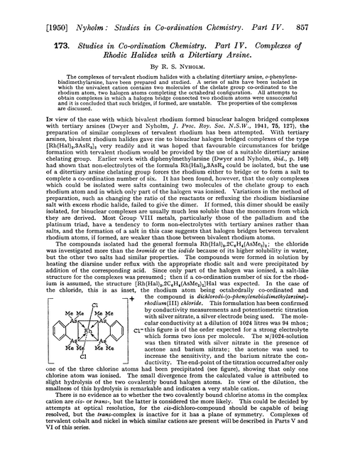 173. Studies in co-ordination chemistry. Part IV. Complexes of rhodic halides with a ditertiary arsine