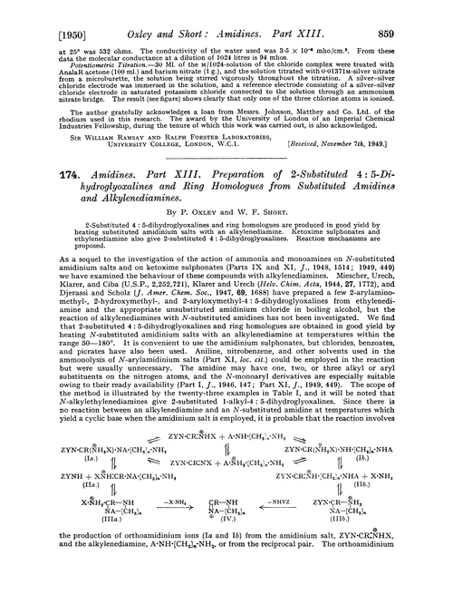 174. Amidines. Part XIII. Preparation of 2-substituted 4 : 5-dihydroglyoxalines and ring homologues from substituted amidines and alkylenediamines