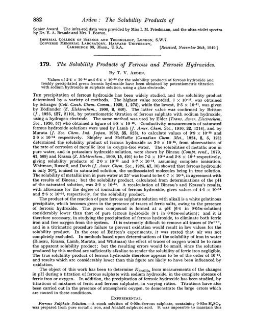 179. The solubility products of ferrous and ferrosic hydroxides