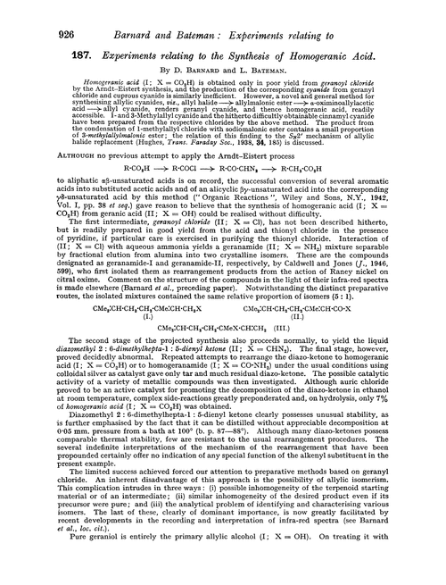 187. Experiments relating to the synthesis of homogeranic acid