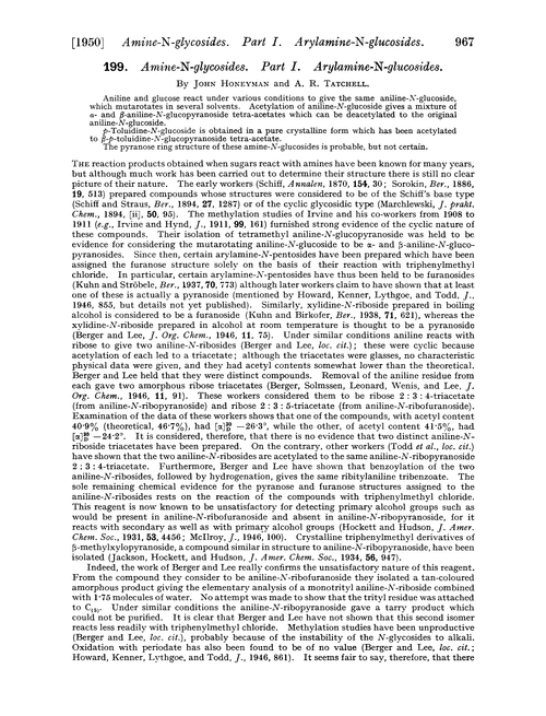 199. Amine-N-glycosides. Part I. Arylamine-N-glucosides