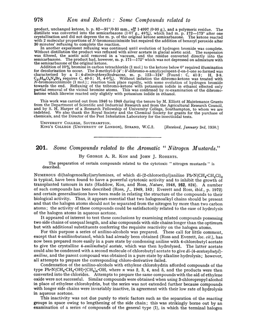 201. Some compounds related to the aromatic “nitrogen mustards.”
