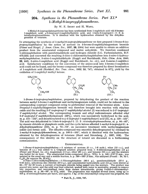 204. Syntheses in the phenanthrene series. Part XI. 1-Methyl-8-isopropylphenanthrene
