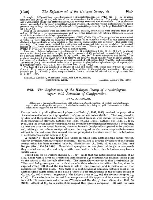 213. The replacement of the halogen group of acetohalogenosugars with retention of configuration