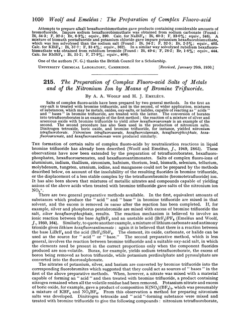 215. The preparation of complex fluoro-acid salts of metals and of the nitronium ion by means of bromine trifluoride