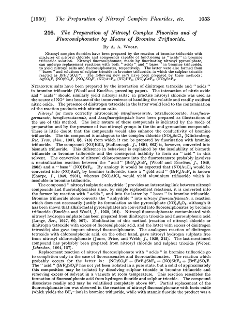 216. The preparation of nitrosyl complex fluorides and of fluorosulphonates by means of bromine trifluoride