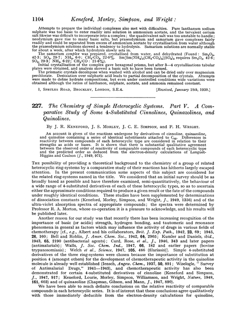 227. The chemistry of simple heterocyclic systems. Part V. A comparative study of some 4-substituted cinnolines, quinazolines, and quinolines