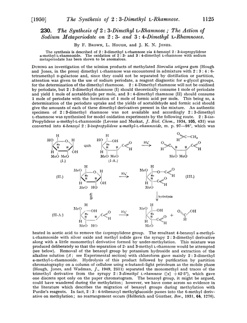 230. The synthesis of 2 : 3-dimethyl L-rhamnose; the action of sodium metaperiodate on 2 : 3- and 3 : 4-dimethyl L-rhamnoses