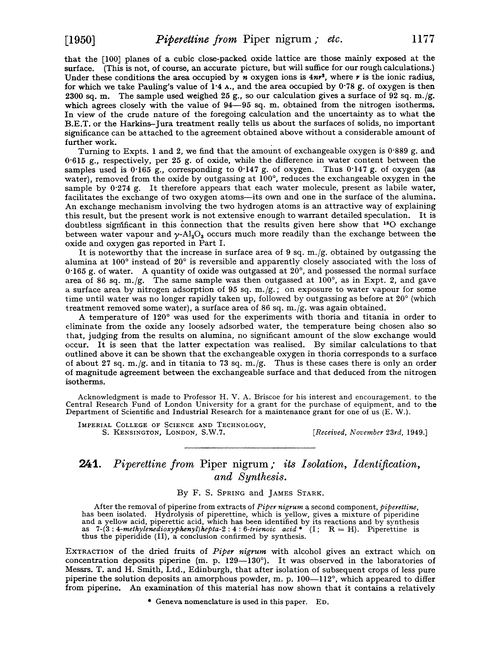 241. Piperettine from Piper nigrum; its isolation, identification, and synthesis