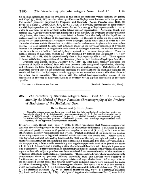 247. The structure of Sterculia setigera gum. Part II. An investigation by the method of paper partition chromatography of the products of hydrolysis of the methylated gum