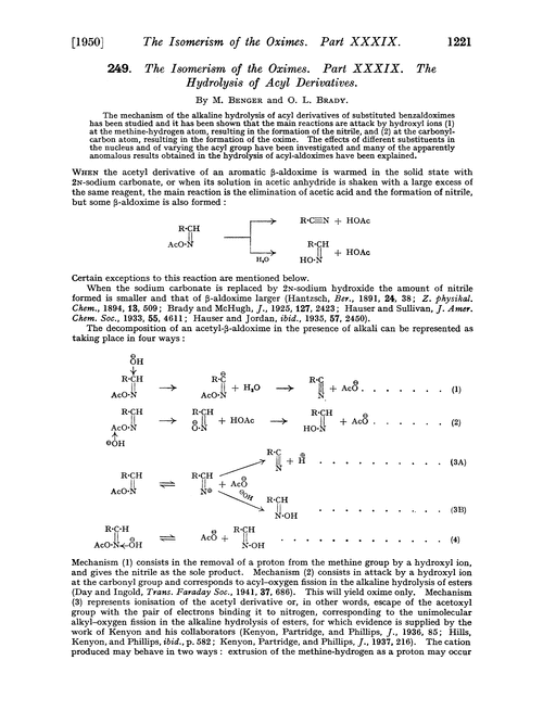 249. The isomerism of the oximes. Part XXXIX. The hydrolysis of acyl derivatives